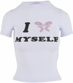 Felicious Tričko 'Love Yourself'  eozín / čierna / šedobiela