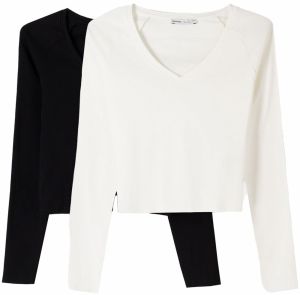 Bershka Tričko  čierna / biela