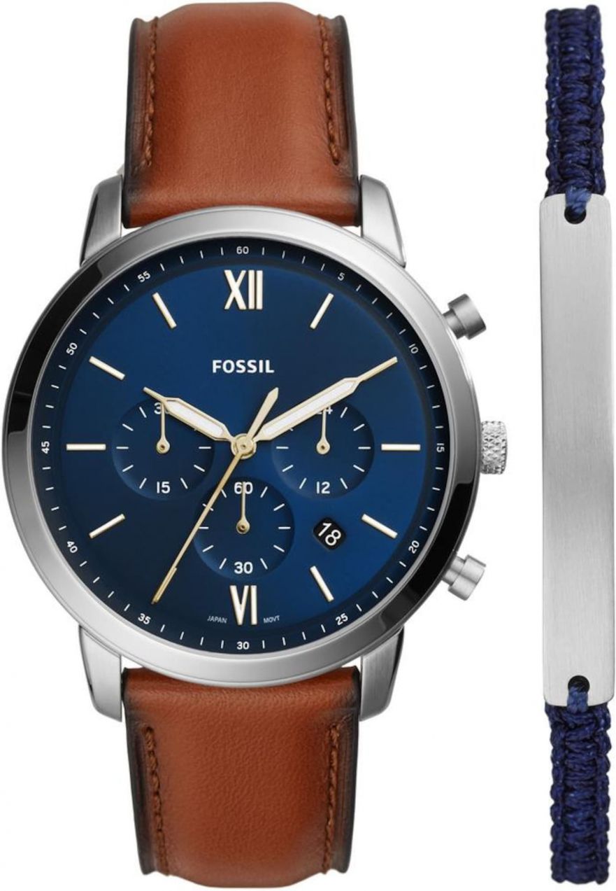 FOSSIL Analógové hodinky  námornícka modrá / hnedá / strieborná