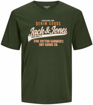 JACK & JONES Tričko  tmavozelená / oranžová / biela