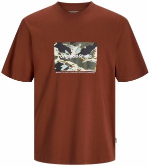 JACK & JONES Tričko 'JORVesterbro'  svetlomodrá / hrdzavohnedá / zlatá žltá / tmavozelená