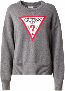GUESS JEANS Sveter  sivá melírovaná / červená / čierna / biela