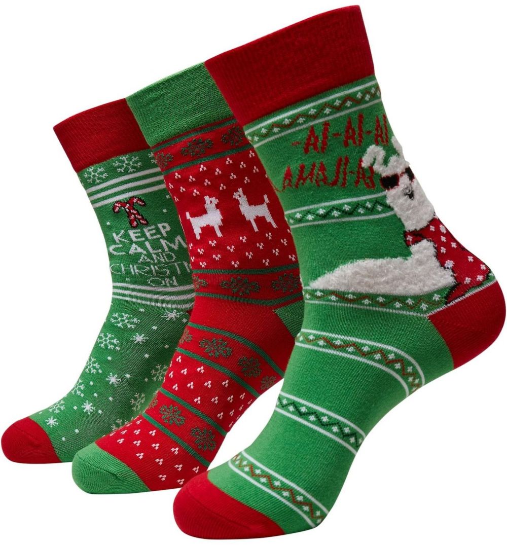 Urban Classics Ponožky 'Christmas Lama'  zelená / tmavočervená / biela