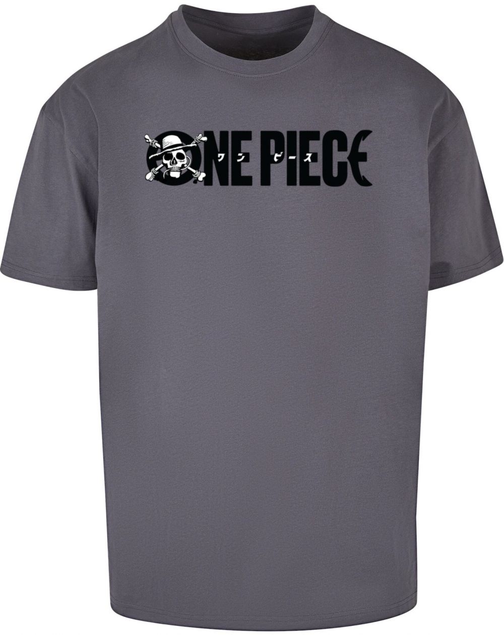 Merchcode Tričko 'One Piece Jolly Roger'  tmavosivá / čierna / biela