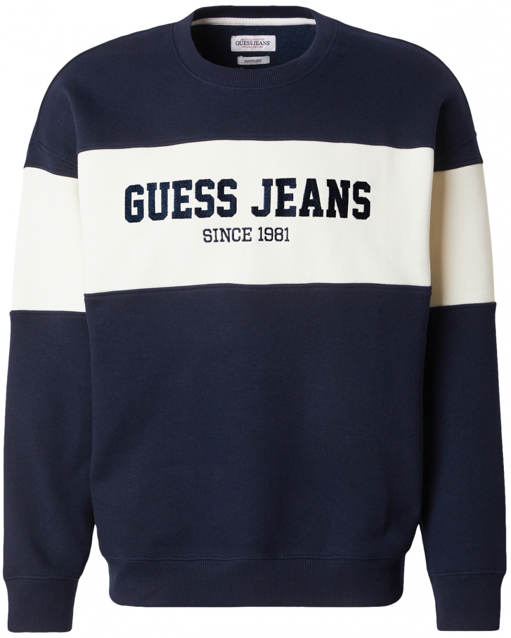 GUESS JEANS Mikina 'HORIZONT'  námornícka modrá / biela