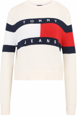 Tommy Jeans Sveter  námornícka modrá / červená / biela / prírodná biela