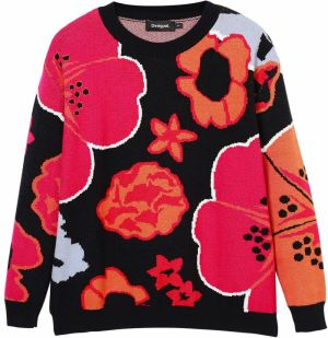 Desigual Sveter  sivá / červená melírovaná / čierna