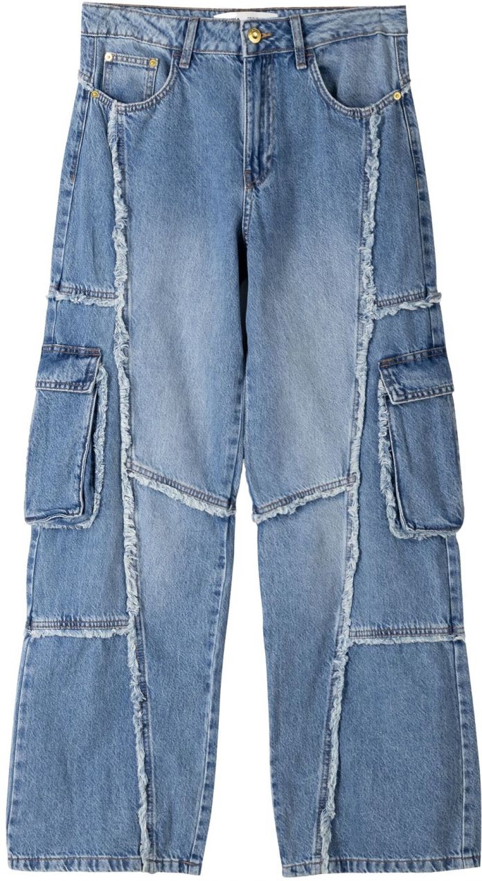 Bershka Rifľové kapsáče  modrá denim