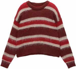 Pull&Bear Sveter  rubínová / tmavočervená / šedobiela