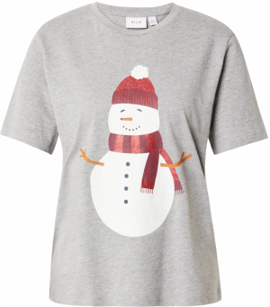 VILA Tričko 'VISYBIL CHRISTMAS'  sivá melírovaná / červená / čierna / biela