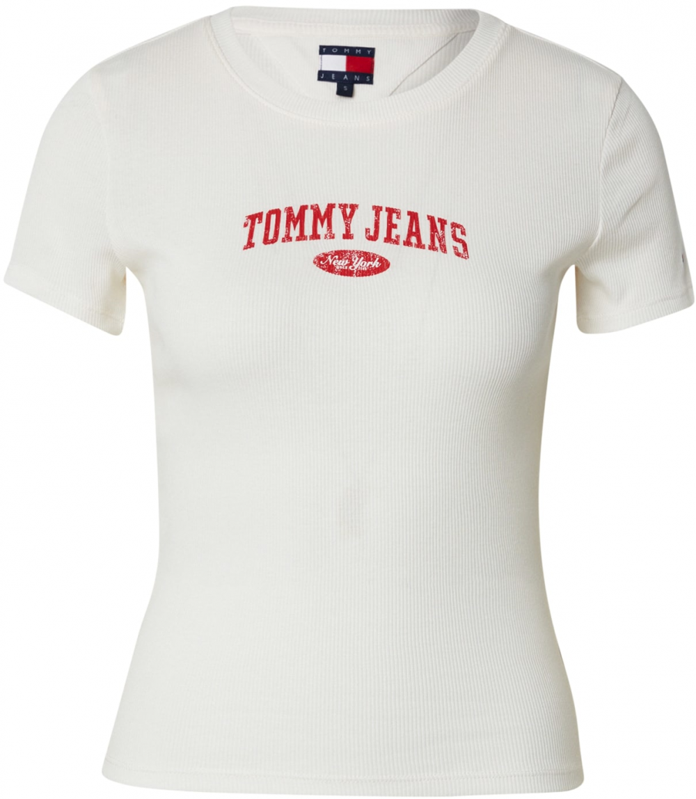 Tommy Jeans Tričko  tmavočervená / biela