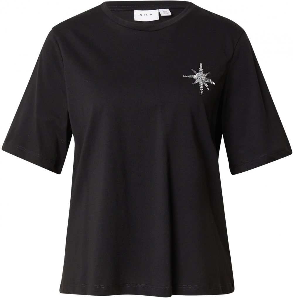VILA Tričko  čierna / strieborná