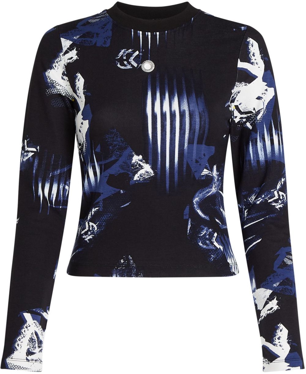 KARL LAGERFELD JEANS Top ' LANGÄRMLIGES TOP MIT DIGITAL-PRINT '  modrá / čierna / biela