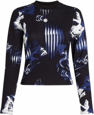KARL LAGERFELD JEANS Top ' LANGÄRMLIGES TOP MIT DIGITAL-PRINT '  modrá / čierna / biela