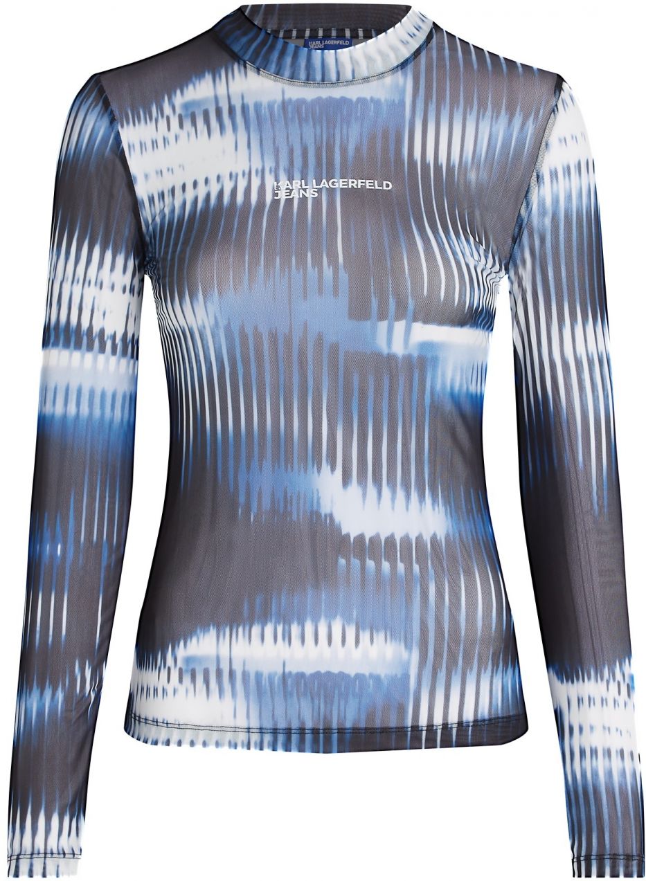KARL LAGERFELD JEANS Top ' MESH-TOP MIT GLITCH-PRINT '  modrá / čierna / biela