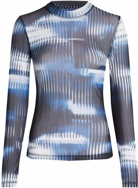KARL LAGERFELD JEANS Top ' MESH-TOP MIT GLITCH-PRINT '  modrá / čierna / biela