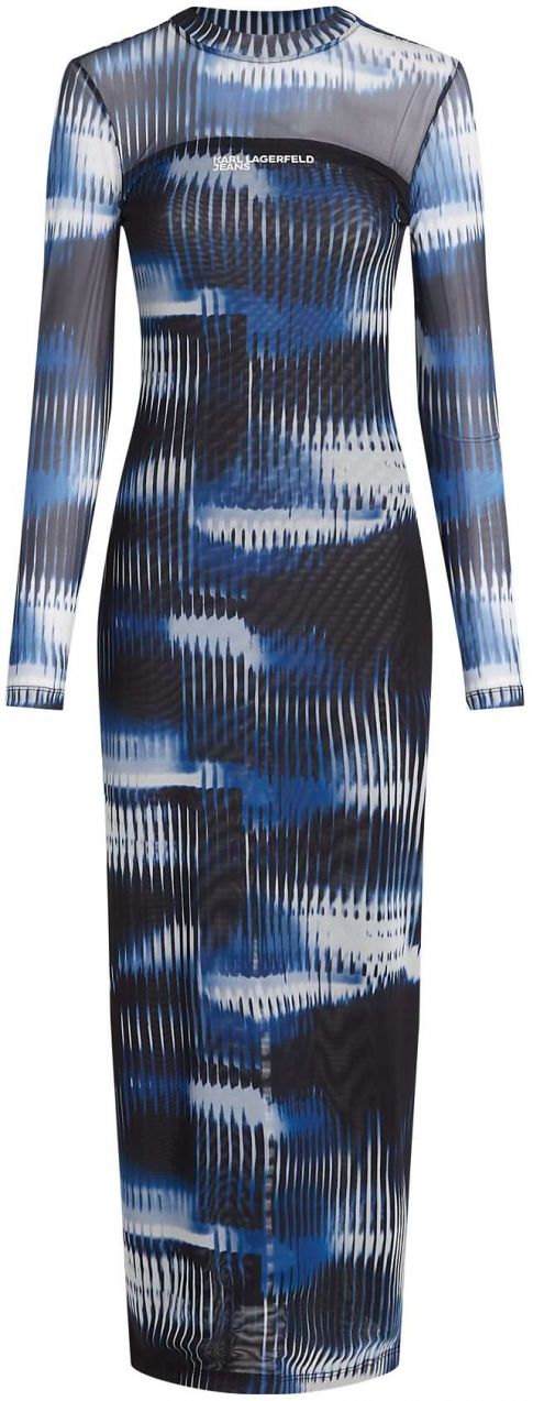 KARL LAGERFELD JEANS Šaty ' NETZKLEID MIT GLITCH-PRINT '  modrá / čierna / biela