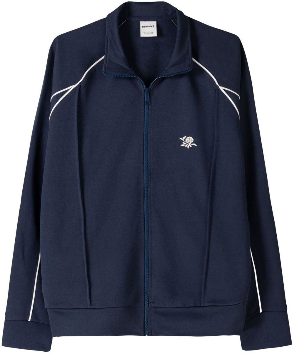 Bershka Tepláková bunda  námornícka modrá / biela