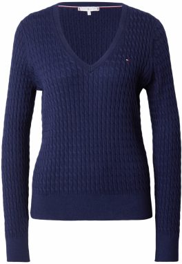 TOMMY HILFIGER Sveter 'Cable'  námornícka modrá / tmavomodrá / červená / biela
