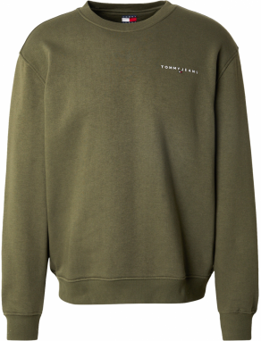 Tommy Jeans Mikina 'LINEAR'  olivová / biela