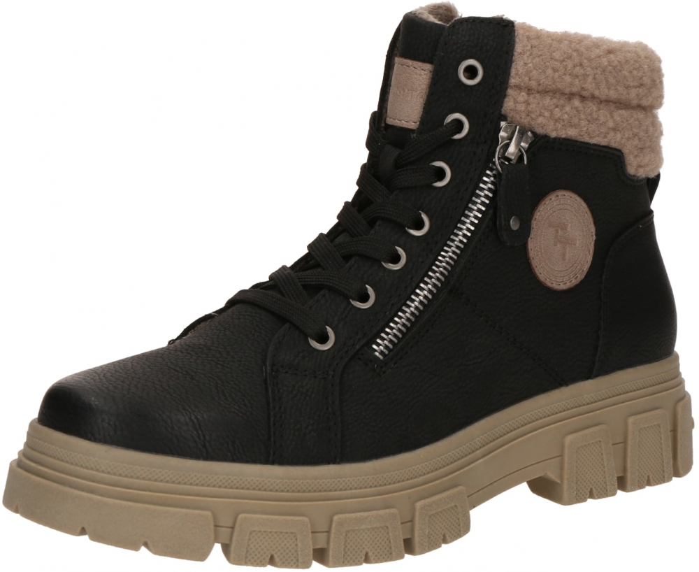 TOM TAILOR Šnurovacie členkové čižmy  hnedá / čierna