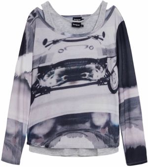 Desigual Tričko 'Car'  sivá / svetlosivá / čierna