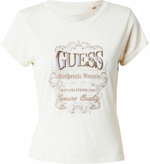 GUESS Tričko 'GENUINE'  krémová / kráľovská modrá / hnedá / strieborná