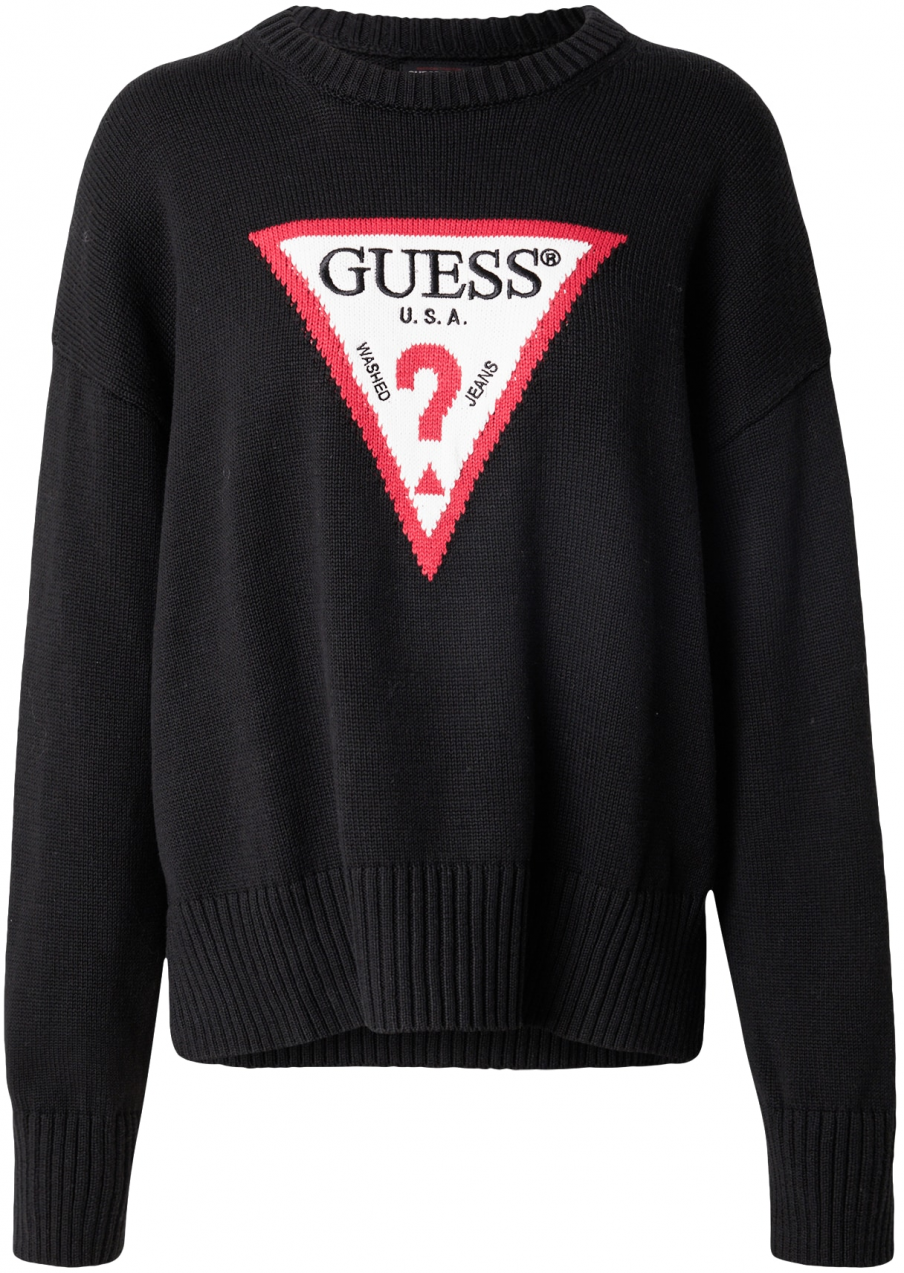 GUESS JEANS Sveter  tmavočervená / čierna / biela