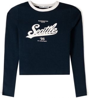 Bershka Tričko  námornícka modrá / biela