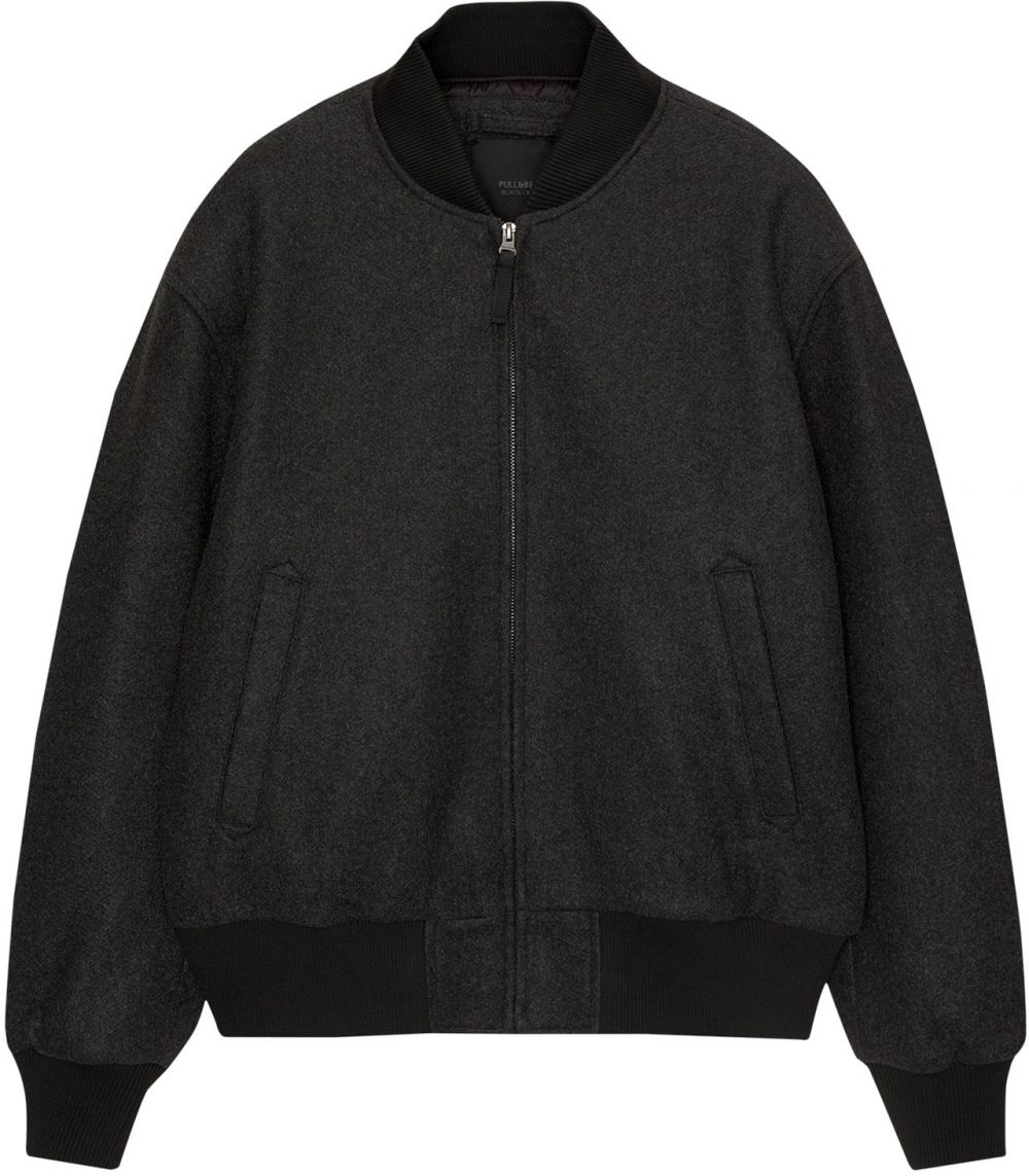 Pull&Bear Prechodná bunda  čierna / čierna melírovaná