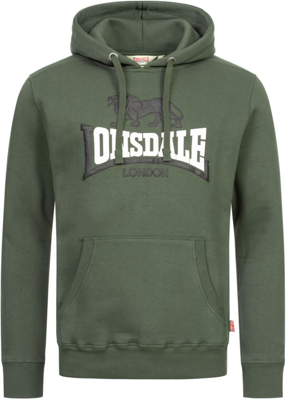 LONSDALE Mikina 'THURNING'  kaki / tmavozelená / čierna / biela