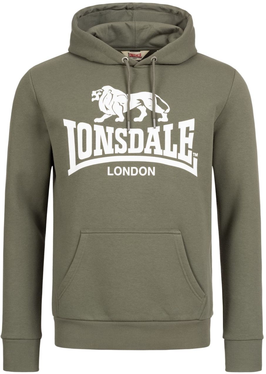 LONSDALE Mikina 'SHERBORNE'  olivová / tmavozelená / biela