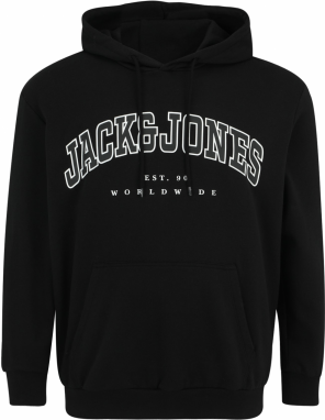 Jack & Jones Plus Mikina 'JJECaleb'  čierna / biela