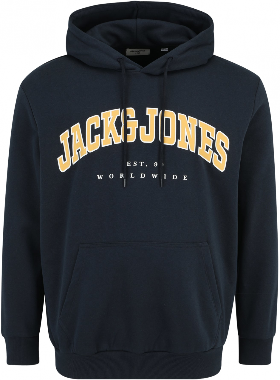 Jack & Jones Plus Mikina 'JJECaleb'  námornícka modrá / svetlooranžová / biela