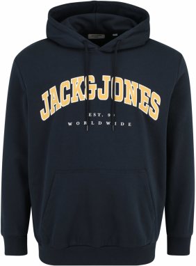 Jack & Jones Plus Mikina 'JJECaleb'  námornícka modrá / svetlooranžová / biela
