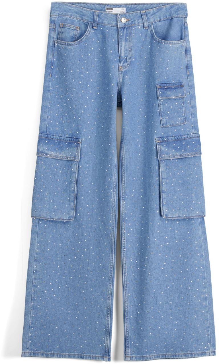 Bershka Rifľové kapsáče  modrá
