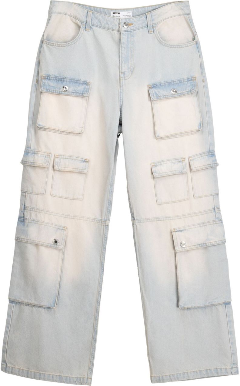 Bershka Rifľové kapsáče  svetlomodrá