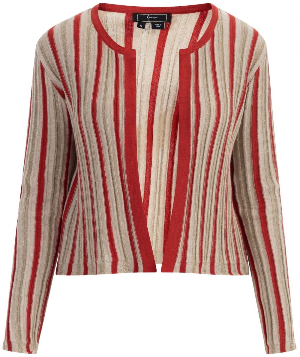 faina Kardigán  béžová melírovaná / zlatá / karmínovo červená