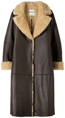 Bershka Prechodný kabát  béžová / tmavohnedá