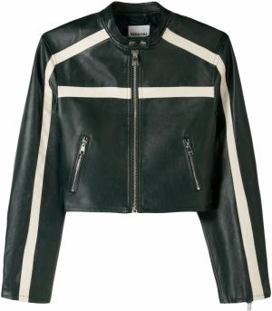 Bershka Prechodná bunda  svetlobéžová / tmavozelená