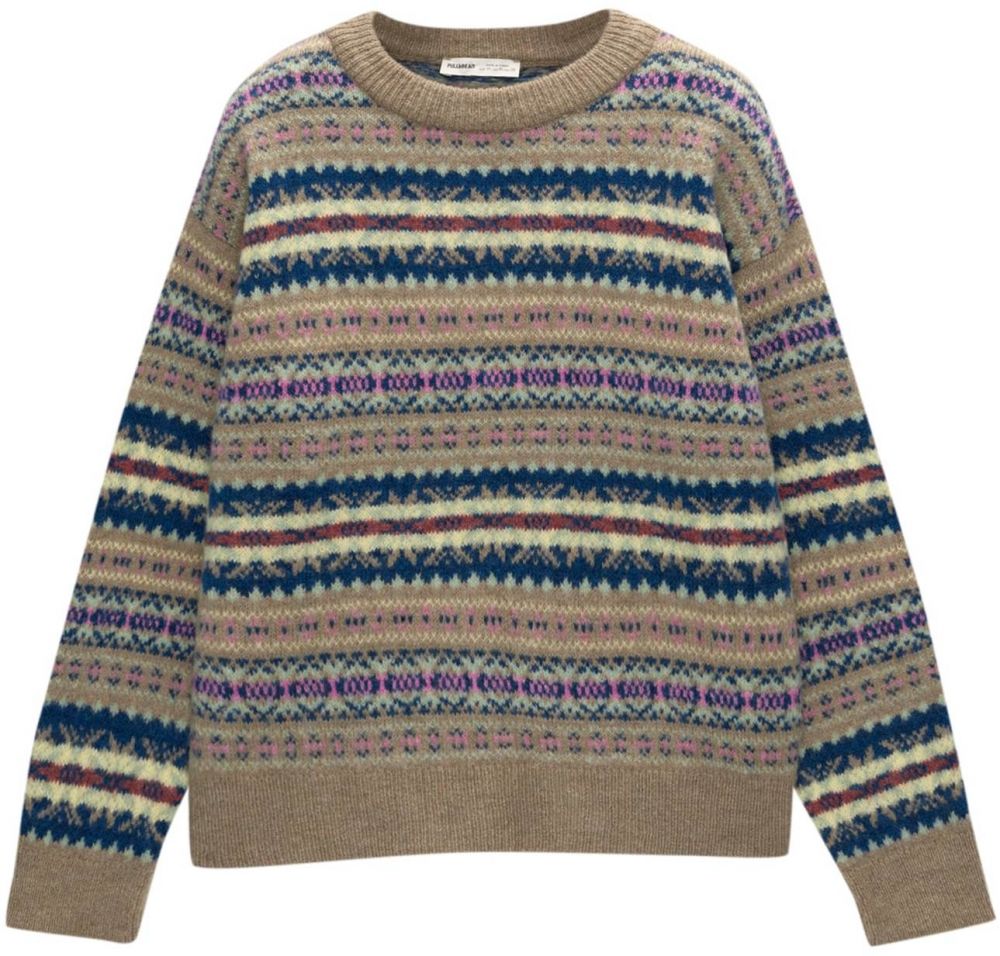 Pull&Bear Sveter  krémová / námornícka modrá / svetlohnedá / orchideová