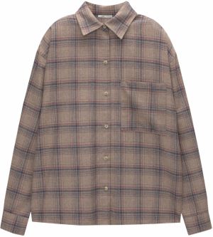 Pull&Bear Blúzka  svetlohnedá / čadičová / pastelovo červená