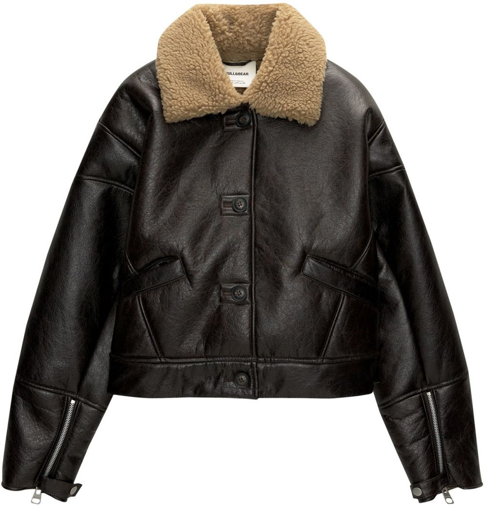 Pull&Bear Prechodná bunda  čokoládová / brokátová