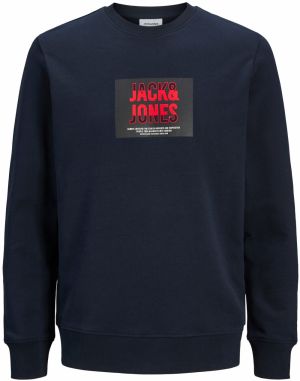 JACK & JONES Mikina 'JJHUDSON'  tmavomodrá / ohnivo červená / čierna / biela