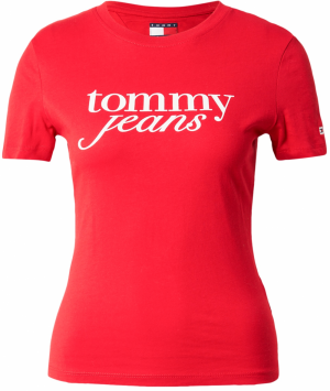 Tommy Jeans Tričko 'ESSENTIAL'  červená / biela