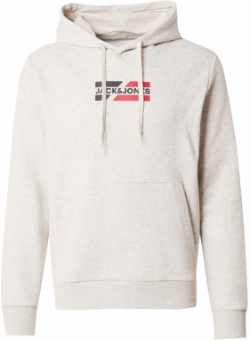 JACK & JONES Mikina 'JJECorp'  béžová melírovaná / námornícka modrá / jasne červená