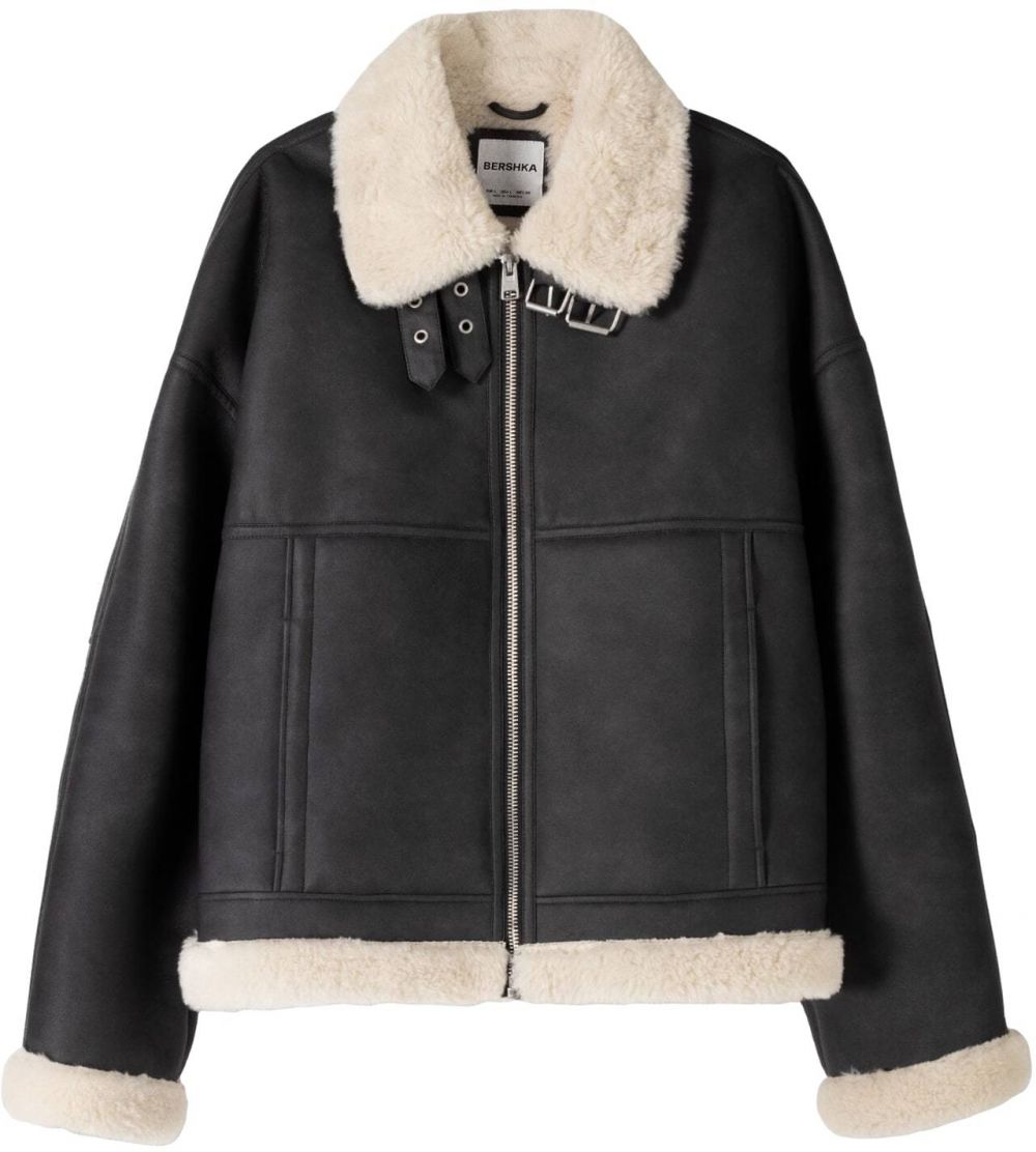 Bershka Prechodná bunda  čierna / šedobiela