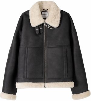 Bershka Prechodná bunda  čierna / šedobiela