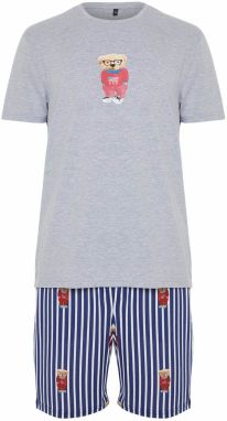 Trendyol Krátke pyžamo  námornícka modrá / sivá melírovaná / biela