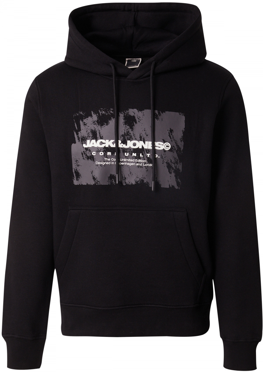 JACK & JONES Mikina 'JCOAERO FRONT PRINT SWEAT HOOD'  čierna
